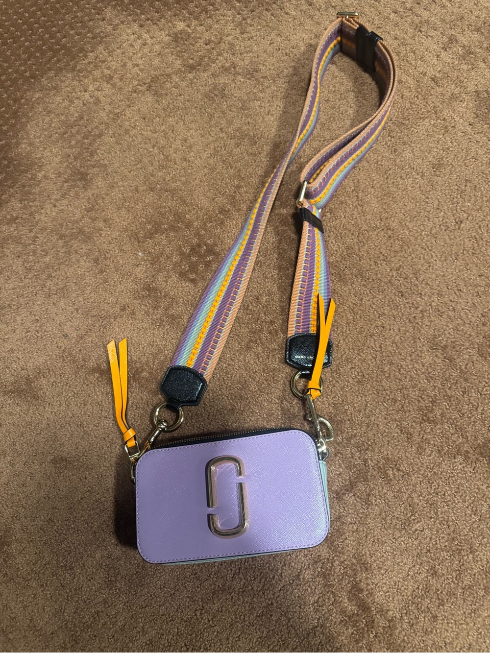 Marc Jacobs Lavender Snapshot Crossbody with Multicolor Stripe Strap